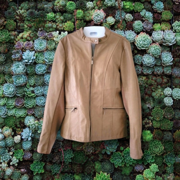 Mo-Ka Jackets & Blazers - Mo-Ka | EUC Tan Faux Leather Moto Style Jacket (SIZE S)